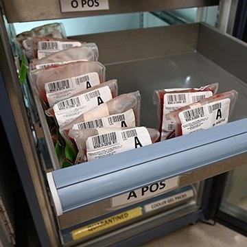 Image of type A positive blood stored at the LMH Health Blood Bank