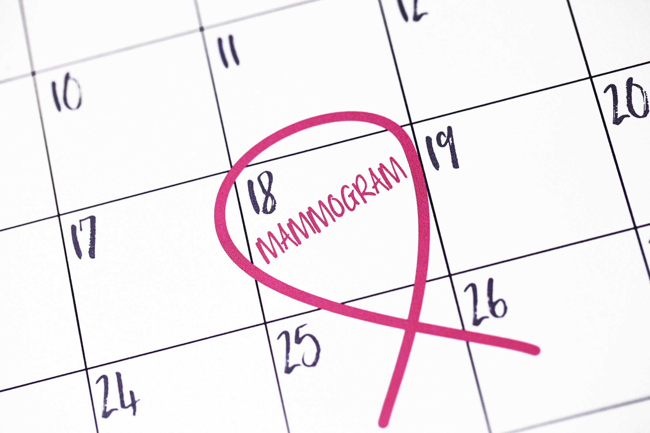 Mammogram circled on calendar