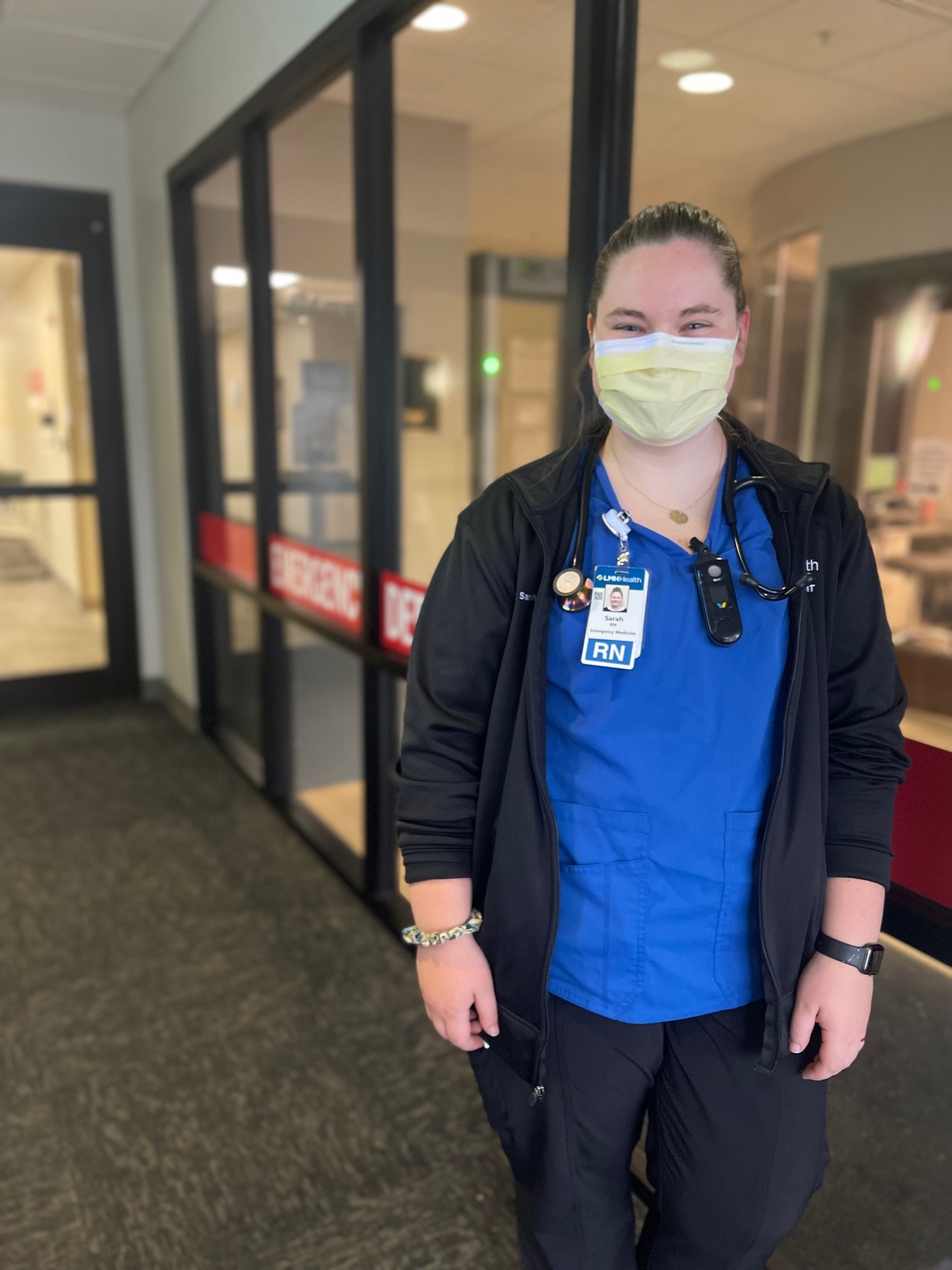 Sarah Maples stands at the entrance to the LMH Health emergency department